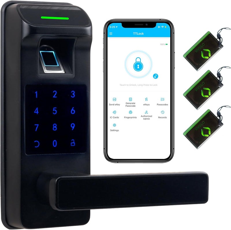 HARFO Fingerprint Door Lock, Heavy Duty Full APP Control Touchscreen Keypad Keyless Lock with Reversible Handle, Perfect for Home/Office/Bedroom Doors (Black) - Image 1